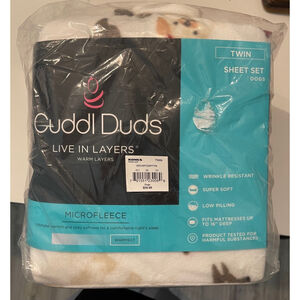 Cuddl Duds Twin Bedding Sheet Set White Brown, Dog print